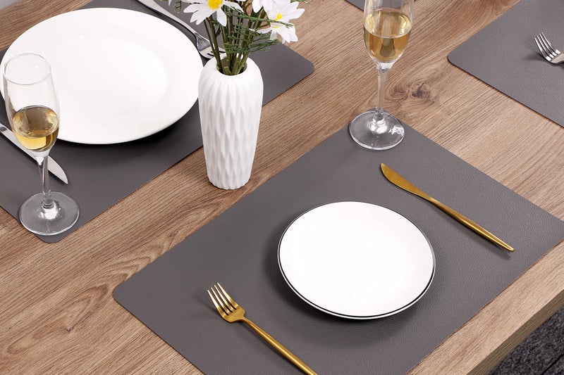 Jovono Wipeable Placemats Leather Table Mats Waterproof Heat-Resistant Easy to Clean for Dining Table Set Kitchen Table (4, Grey) - Image 3
